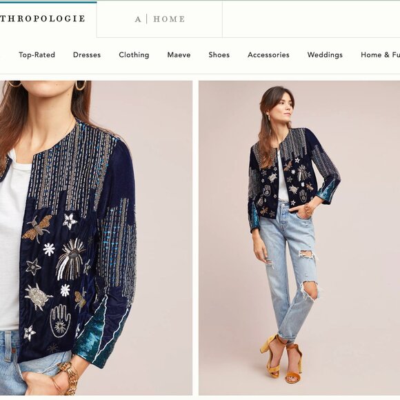 Anthropologie Vilagallo Emilia Embellished Beaded Velvet Jacket Blazer US 8 - Picture 2 of 10